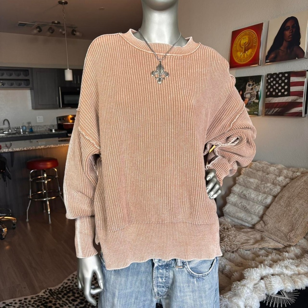 Aerie Oversized Waffle Knit Sweater 100% Cotton Camel Tan Slouchy Pullover